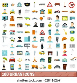 100 urban icons set in flat style for any design vector illustration