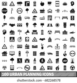 100 urban planning icons set in simple style for any design vector illustration
