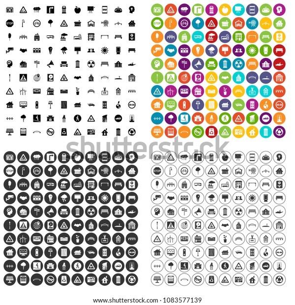 100 urban planning icons set vector in\
4 variant for any web design isolated on\
white