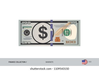 100 US Dollar Banknote. Flat style highly detailed vector illustration. Isolated on white background. Suitable for print materials, web design, mobile app and infographics. 