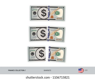 100 US Dollar Banknote. Ripped moneys. Flat style vector illustration. Business finance concept.
