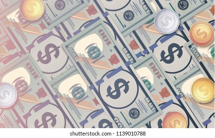 100 US Dollars. Flat style highly detailed background from banknotes.