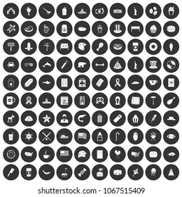 100 USA icons set in simple style white on black circle color isolated on white background vector illustration