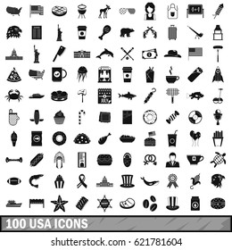 100 USA icons set in simple style for any design vector illustration