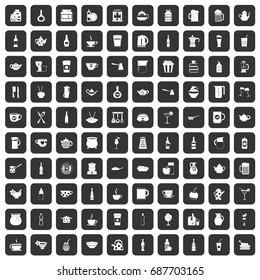 100 utensil icons set in black color isolated vector illustration