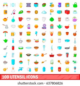 100 utensil icons set in cartoon style for any design vector illustration