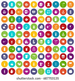 100 utensil icons set in different colors circle isolated vector illustration