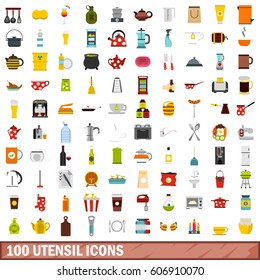 100 utensil icons set in flat style for any design vector illustration 