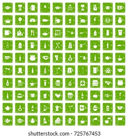 100 utensil icons set in grunge style green color isolated on white background vector illustration