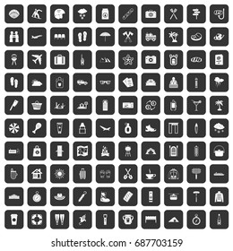 100 vacation icons set in black color isolated vector illustration