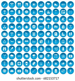 100 vacation icons set in blue circle isolated on white vector illustration