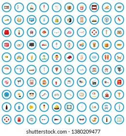 100 vacation icons set in cartoon style for any design vector illustration
