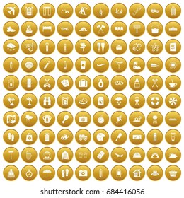 100 vacation icons set gold