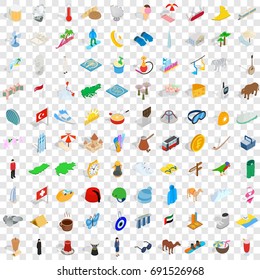 100 vacation icons set in isometric 3d style for any design vector illustration