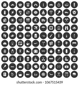 100 vacation icons set in simple style white on black circle color isolated on white background vector illustration