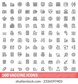 100 vaccine icons set. Outline illustration of 100 vaccine icons vector set isolated on white background