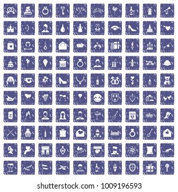 100 valentine day icons set in grunge style sapphire color isolated on white background vector illustration