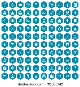 100 valentine day icons set in sapphirine hexagon isolated vector illustration