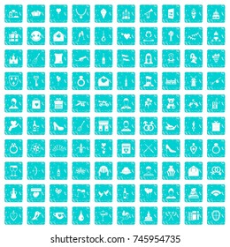 100 valentine day icons set in grunge style blue color isolated on white background vector illustration