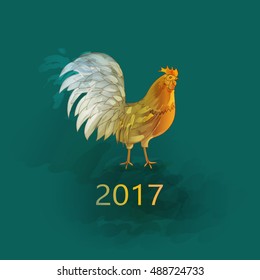 100% Vector. Chinese New Year of the Rooster. Graphic imitation of watercolor painting. Rooster Chinese Painting. New Year card. 2017 New Year card.