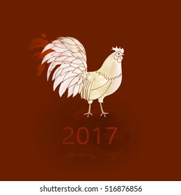 100% Vector. Chinese New Year of the Rooster. Graphic imitation of watercolor painting. Rooster Chinese Painting. New Year card. 2017 New Year card.