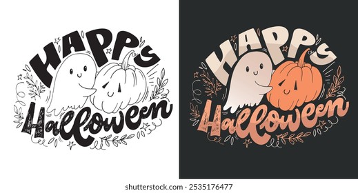 100% Vector dibujado a mano doodle archivo. Feliz Halloween. Linda cita de letras de doodle dibujadas a mano. Letras para el diseño de la camiseta, impresión de la taza, impresión del bolso, moda de la ropa. 