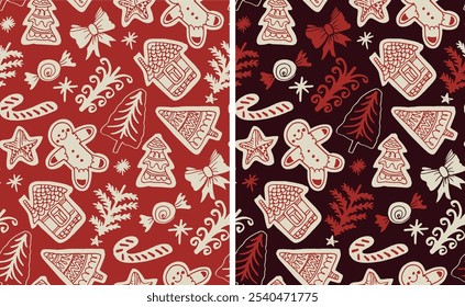 100% Vector dibujado a mano doodle archivo. Fondo de patrón dibujado a mano con árbol de Navidad. Patrón para el diseño de la camiseta, impresión de la taza, impresión del bolso, moda de la ropa. 