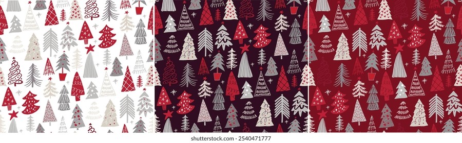 100% vector hand drawn doodle file. Hand drawn pattern background with christmas tree. Pattern for t-shirt design, mug print, bag print, clothes fashion. 