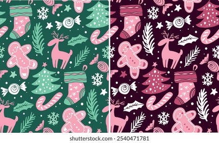 100% Vector dibujado a mano doodle archivo. Fondo de patrón dibujado a mano con árbol de Navidad. Patrón para el diseño de la camiseta, impresión de la taza, impresión del bolso, moda de la ropa. 