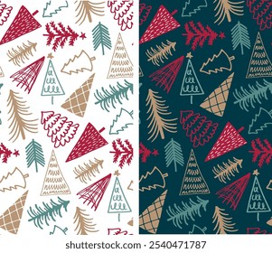 100% vector hand drawn doodle file. Hand drawn pattern background with christmas tree. Pattern for t-shirt design, mug print, bag print, clothes fashion. 