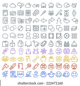 100 vector icons set for web and user interface also special halloween set included