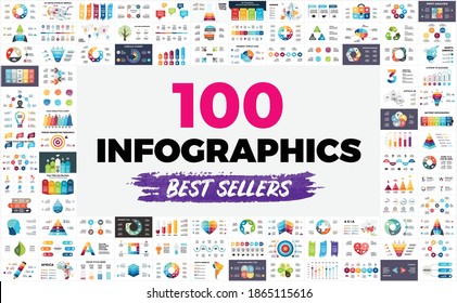 100 Vector Infographics Best Sellers. Presentation template. Perfect for any industry from business or marketing to medicine and education.