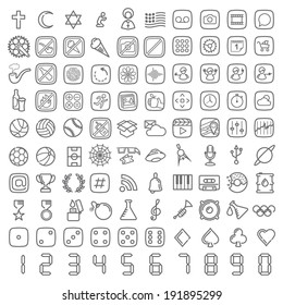 100 vector line icons set for web design and user interface