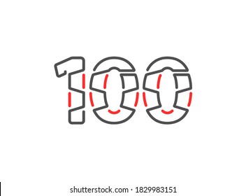100 vector number. Modern trendy, creative style line design. For logo, brand label, design elements, corporate identity, application etc. Isolated vector illustration          