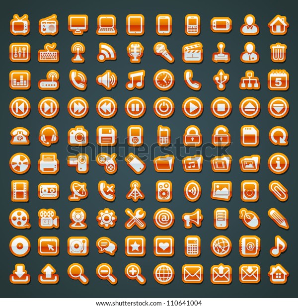100 Vector Orange Icons Stock Vector (Royalty Free) 110641004 ...