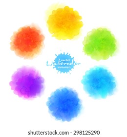 100% vector watercolor imitation, rainbow colors paint stains set