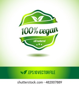 100% vegan badge label seal stamp logo text design green leaf template vector eps
