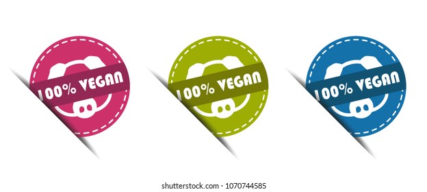 100% Vegan Buttons - Vector Illustration - Isolated on White Background