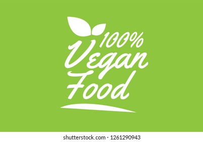 100% vegan food word text with leaf green background suitable for card icon or typography logo design