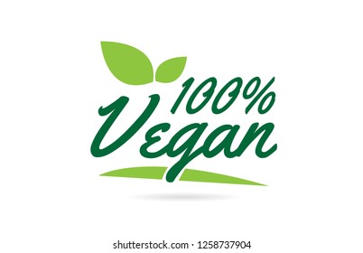 100 Vegan hand written word text for typography design in green color with leaf  Can be used for a logo or icon