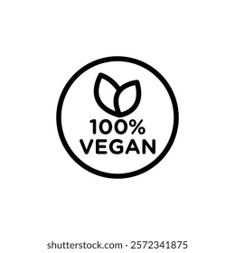 100 vegan icon Black and white outline vector
