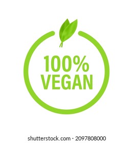100 vegan icon design. Green vegan friendly symbol. Vector stock illustration.