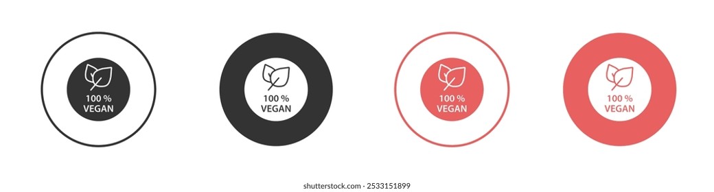 100 vegan icon Flat set in black and white color