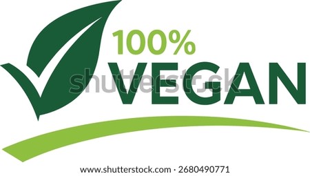 100% vegan label with green leaf checkmark, ideal for plant-based products, organic certification, eco-friendly packaging, natural food branding.