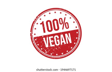 100% Vegan Rubber Stamp. 100% Vegan Grunge Stamp Seal Vector Illustration