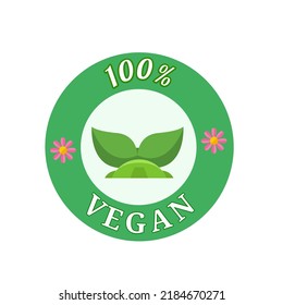 100 % vegan sign icon color Green in White background