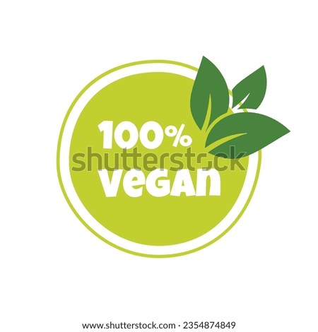 100% vegan sticker, label, badge and logo. Ecology icon. Logo template with green leaves for vegan product. Vector illustration isolated on white background