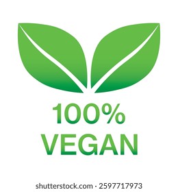 100% Vegan vector icon. Organic, bio, eco symbol. Vegan, no meat, lactose free, healthy, fresh and nonviolent food. Green vector illustration with leaves for stickers, labels,print, web and logos.