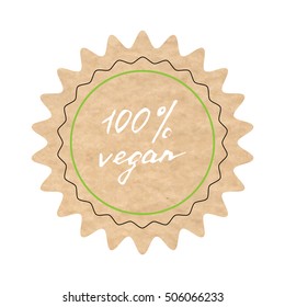 100% vegan, vector sign, hand-drawn illustration 