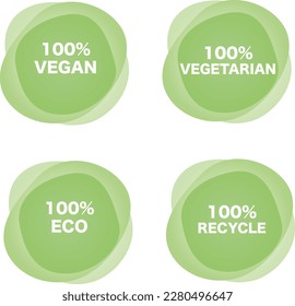 Juego de etiquetas 100% veganas, vegetarianas, ecológicas, de reciclaje